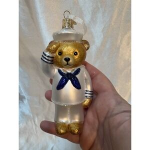 OLD WORLD CHRISTMAS NAVY BEAR GLASS SERVICEMAN VETERAN CHRISTMAS ORNAMENT 12404